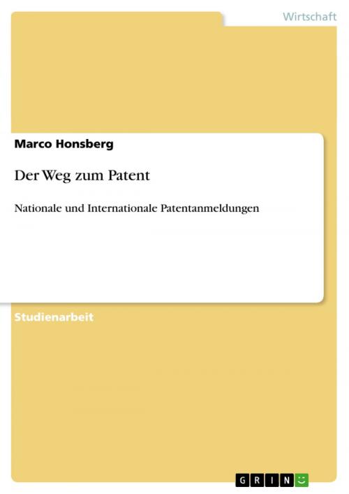 Cover of the book Der Weg zum Patent by Marco Honsberg, GRIN Verlag