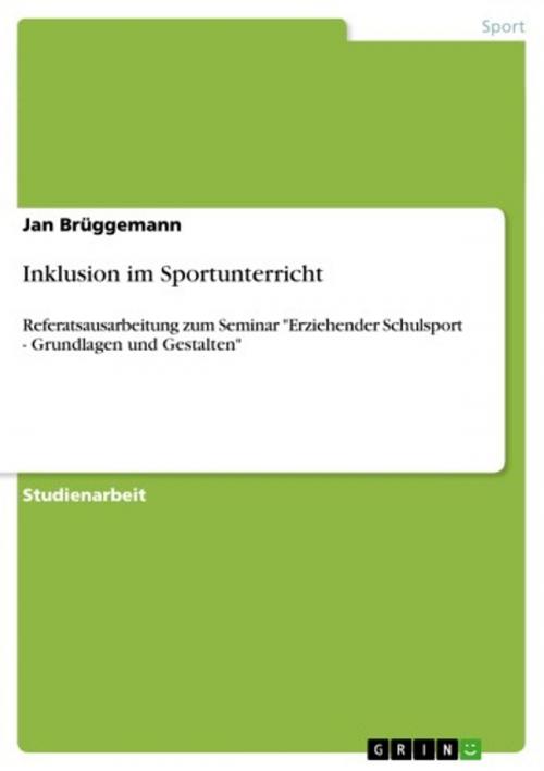 Cover of the book Inklusion im Sportunterricht by Jan Brüggemann, GRIN Verlag