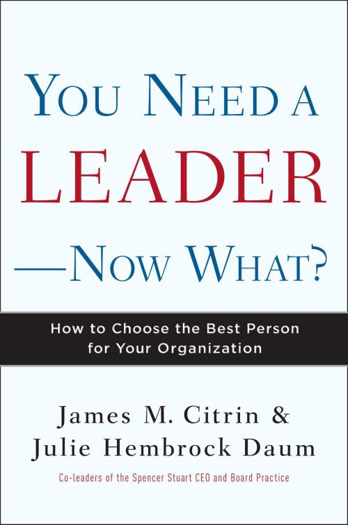 Cover of the book You Need a Leader--Now What? by James M. Citrin, Julie Daum, The Crown Publishing Group