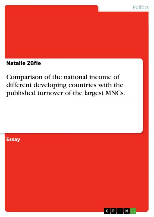 Cover of the book Comparison of the national income of different developing countries with the published turnover of the largest MNCs. by Natalie Züfle, GRIN Verlag