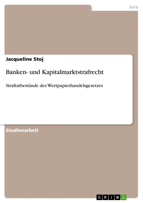 Cover of the book Banken- und Kapitalmarktstrafrecht by Jacqueline Stoj, GRIN Verlag