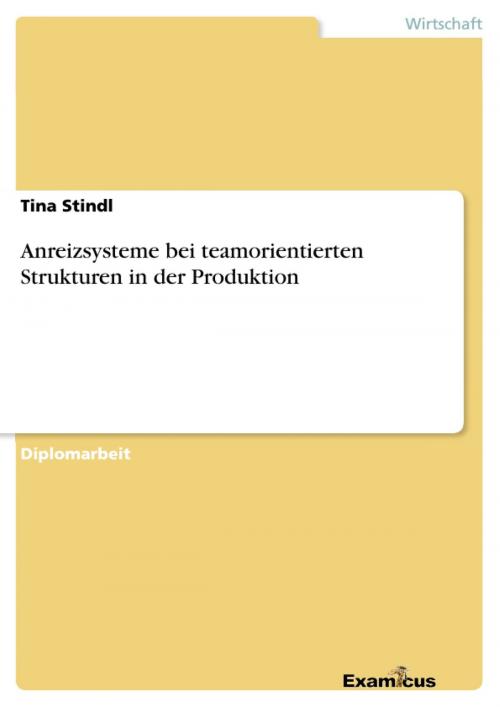 Cover of the book Anreizsysteme bei teamorientierten Strukturen in der Produktion by Tina Stindl, Examicus Verlag