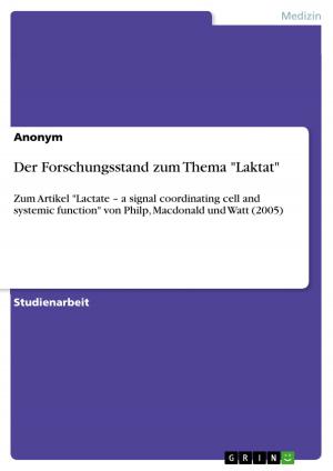 Cover of the book Der Forschungsstand zum Thema 'Laktat' by Anonym