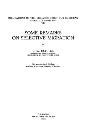 Cover of the book Some Remarks on Selective Migration by Richard R. Hobbs
