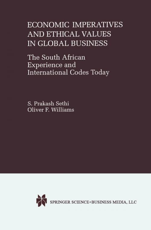Cover of the book Economic Imperatives and Ethical Values in Global Business by S. Prakash Sethi, Oliver F. Williams, Springer US