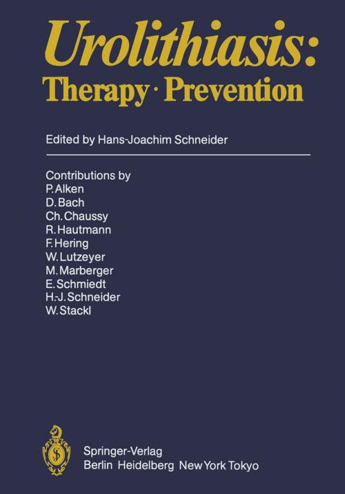 Cover of the book Urolithiasis by P. Alken, D. Bach, C. Chaussy, R. Hautmann, F. Hering, W. Lutzeyer, M. Marberger, E. Schmied, H.-J. Schneider, W. Stackl, Springer Berlin Heidelberg