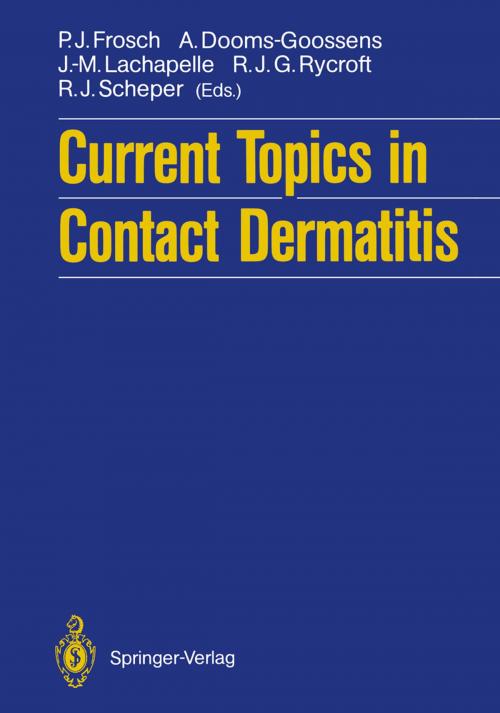 Cover of the book Current Topics in Contact Dermatitis by K.E. Andersen, C. Benezra, D. Burrows, J.G. Camarasa, A. Dooms-Goossens, G. Ducombs, P.J. Frosch, J.-M. Lachapelle, A. Lahti, T. Menne, R.J.G. Rycroft, R.J. Scheper, I.R. White, J.D. Wilkinson, Springer Berlin Heidelberg