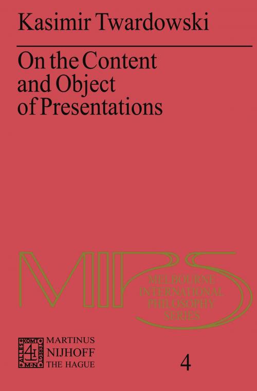 Cover of the book On the Content and Object of Presentations by Kasimir Twardowski, Springer Netherlands