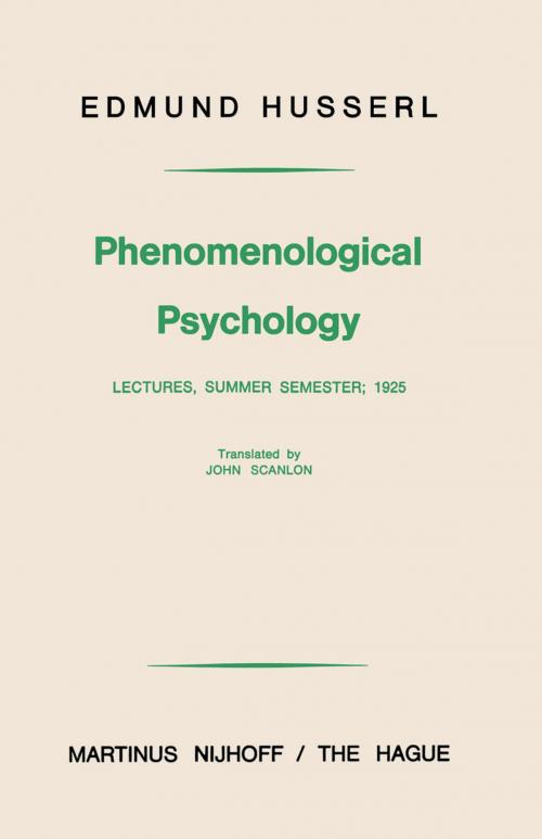 Cover of the book Phenomenological Psychology by Edmund Husserl, Springer Netherlands