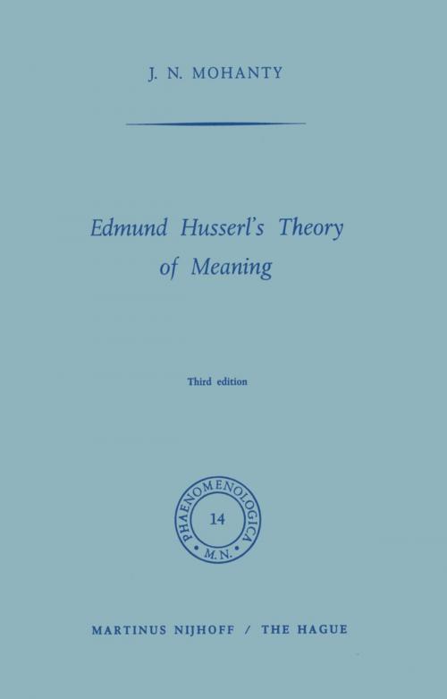 Cover of the book Edmund Husserl’s Theory of Meaning by J.N. Mohanty, Springer Netherlands