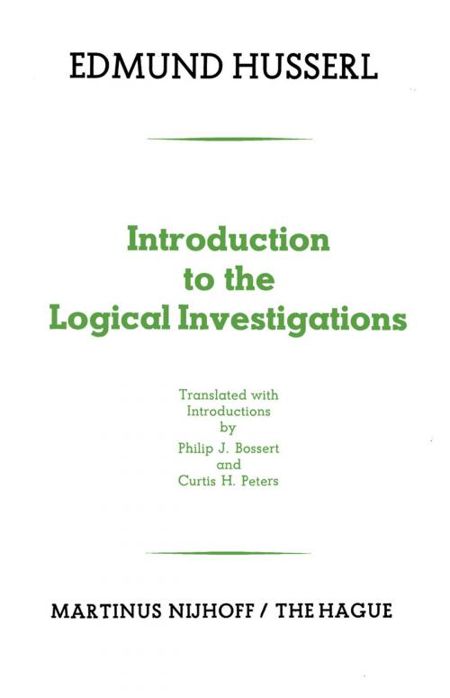Cover of the book Introduction to the Logical Investigations by Edmund Husserl, Springer Netherlands