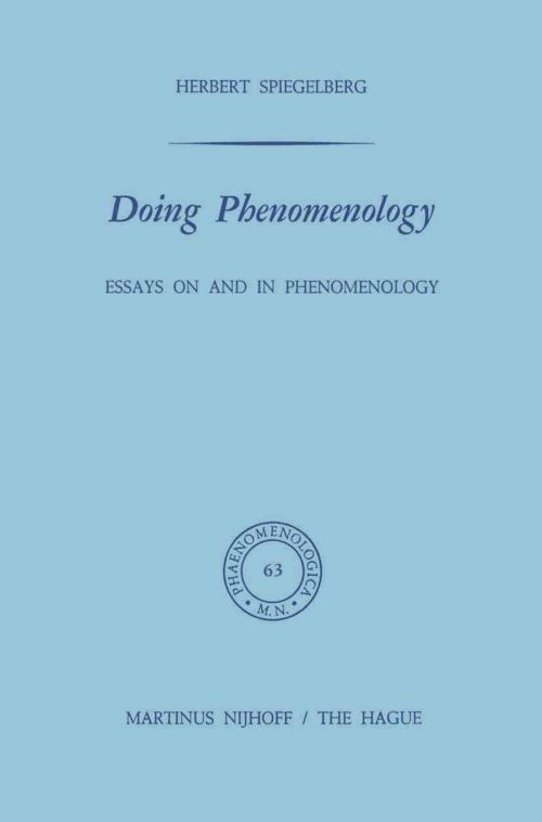 Cover of the book Doing Phenomenology by E. Spiegelberg, Springer Netherlands