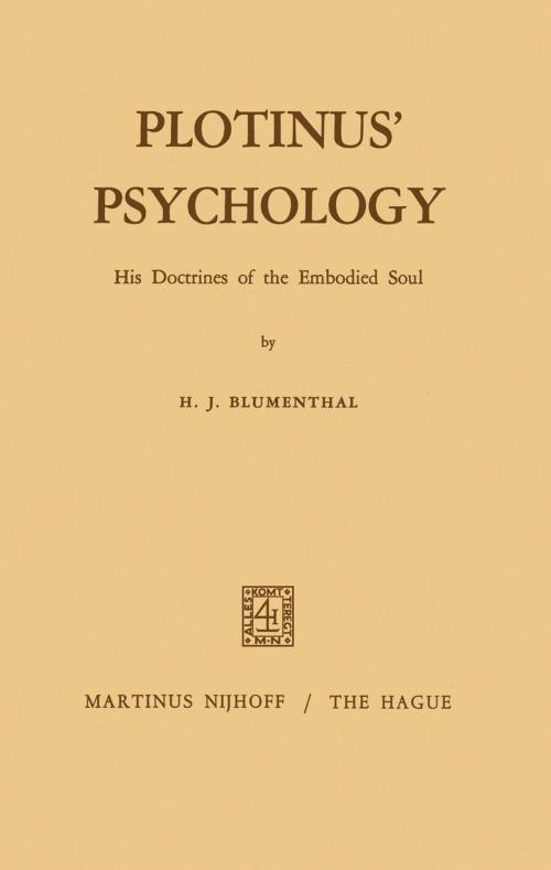 Cover of the book Plotinus’ Psychology by H.J. Blumenthal, Springer Netherlands