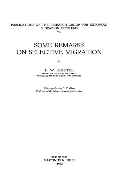 Cover of the book Some Remarks on Selective Migration by D.V. Glass, E.W. Hofstee, Springer Netherlands