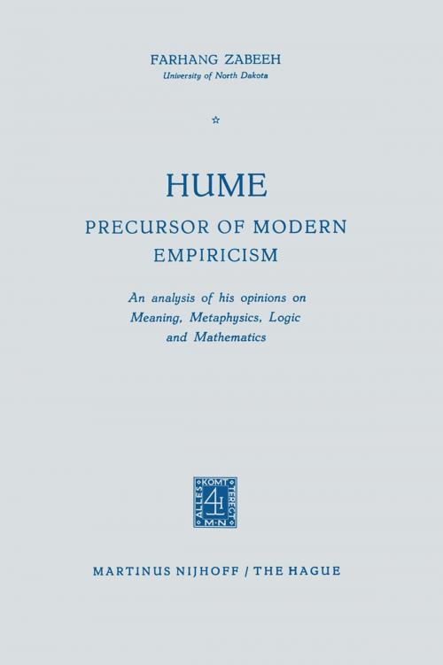 Cover of the book Hume Precursor of Modern Empiricism by Farhang Zabeeh, Springer Netherlands
