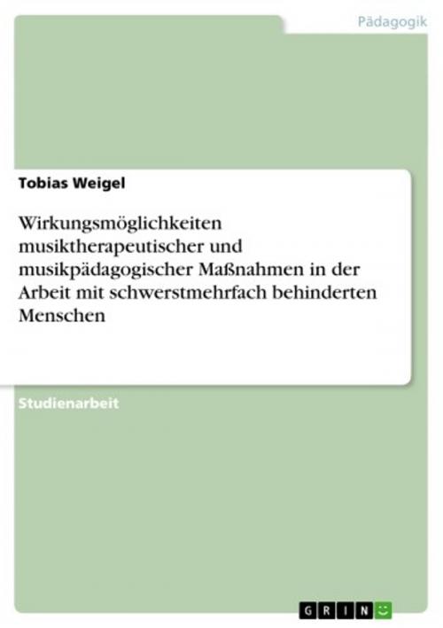 Cover of the book Wirkungsmöglichkeiten musiktherapeutischer und musikpädagogischer Maßnahmen in der Arbeit mit schwerstmehrfach behinderten Menschen by Tobias Weigel, GRIN Verlag