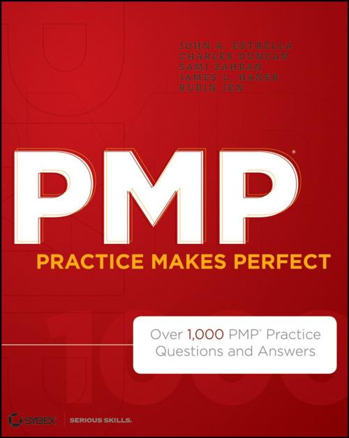 Cover of the book PMP Practice Makes Perfect by Charles Duncan, Sami Zahran, Rubin Jen, John A. Estrella, James L. Haner, Wiley