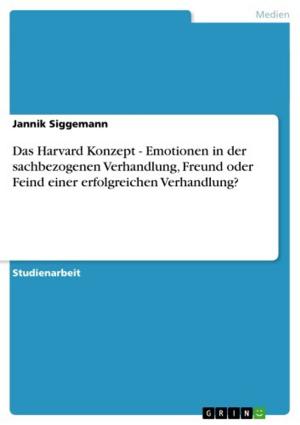 Cover of the book Das Harvard Konzept - Emotionen in der sachbezogenen Verhandlung, Freund oder Feind einer erfolgreichen Verhandlung? by Bettina Schmidt