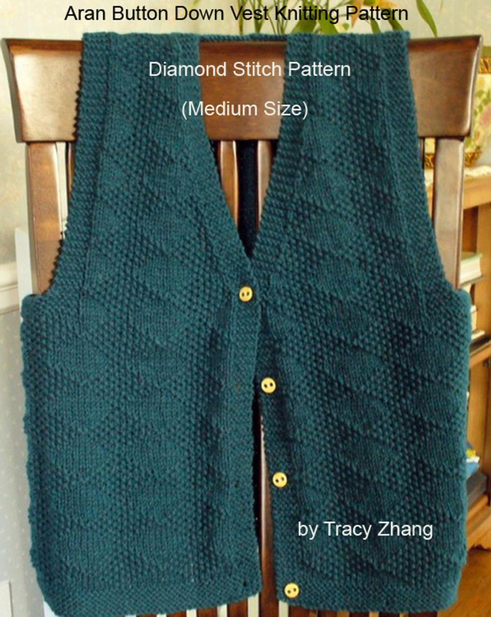 Big bigCover of Aran Button Down Vest Knitting Pattern Diamond Stitch Pattern