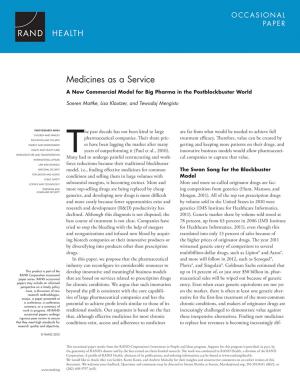 Cover of the book Medicines as a Service by Austin Long, Todd C. Helmus, S. Rebecca Zimmerman, Christopher M. Schnaubelt, Peter Chalk