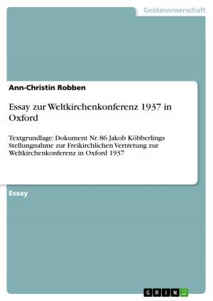 Cover of the book Essay zur Weltkirchenkonferenz 1937 in Oxford by Maximilian Bauer