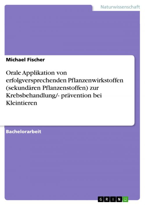 Cover of the book Orale Applikation von erfolgversprechenden Pflanzenwirkstoffen (sekundären Pflanzenstoffen) zur Krebsbehandlung/- prävention bei Kleintieren by Michael Fischer, GRIN Verlag