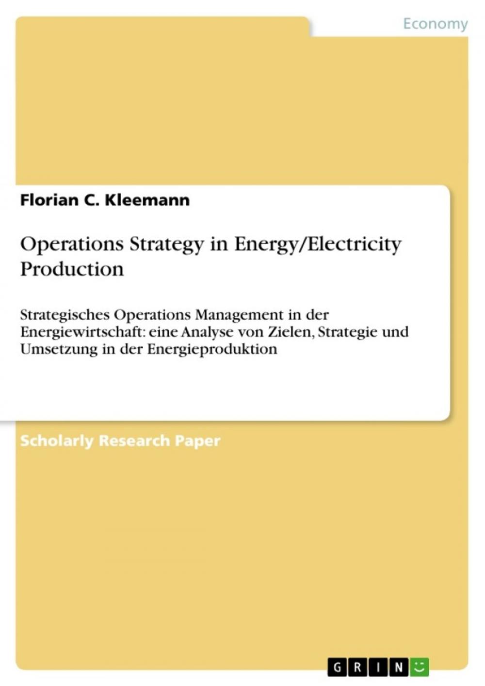 Big bigCover of Operations Strategy in Energy/Electricity Production