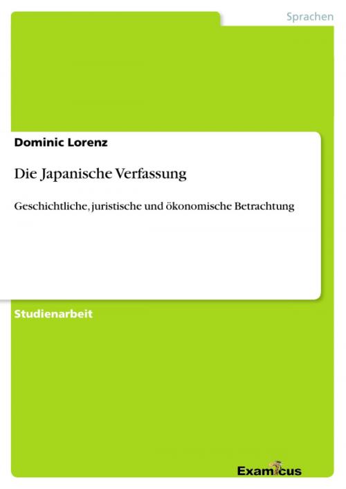 Cover of the book Die Japanische Verfassung by Dominic Lorenz, Examicus Verlag