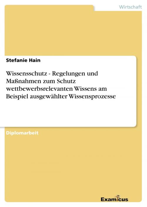 Cover of the book Wissensschutz - Regelungen und Maßnahmen zum Schutz wettbewerbsrelevanten Wissens am Beispiel ausgewählter Wissensprozesse by Stefanie Hain, Examicus Verlag