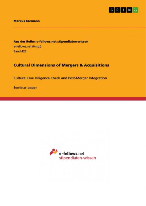 Cover of the book Cultural Dimensions of Mergers & Acquisitions by Markus Karmann, GRIN Verlag