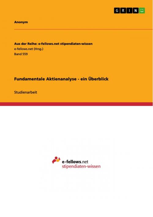 Cover of the book Fundamentale Aktienanalyse - ein Überblick by Anonym, GRIN Verlag