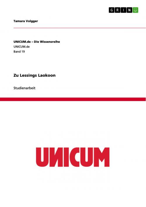 Cover of the book Zu Lessings Laokoon by Tamara Volgger, GRIN Verlag