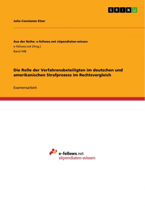 Cover of the book Die Rolle der Verfahrensbeteiligten im deutschen und amerikanischen Strafprozess im Rechtsvergleich by Julia Constanze Elser, GRIN Verlag