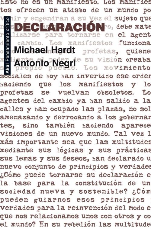 Cover of the book Declaración by Michael Hardt, Antonio Negri, Ediciones Akal