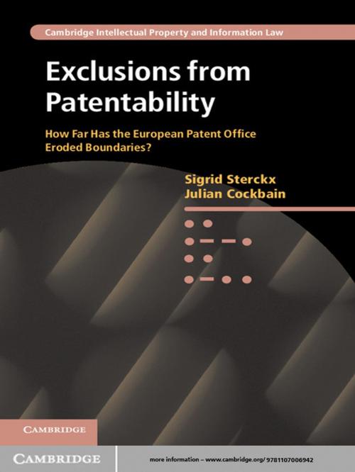 Cover of the book Exclusions from Patentability by Julian Cockbain, Sigrid Sterckx, Cambridge University Press