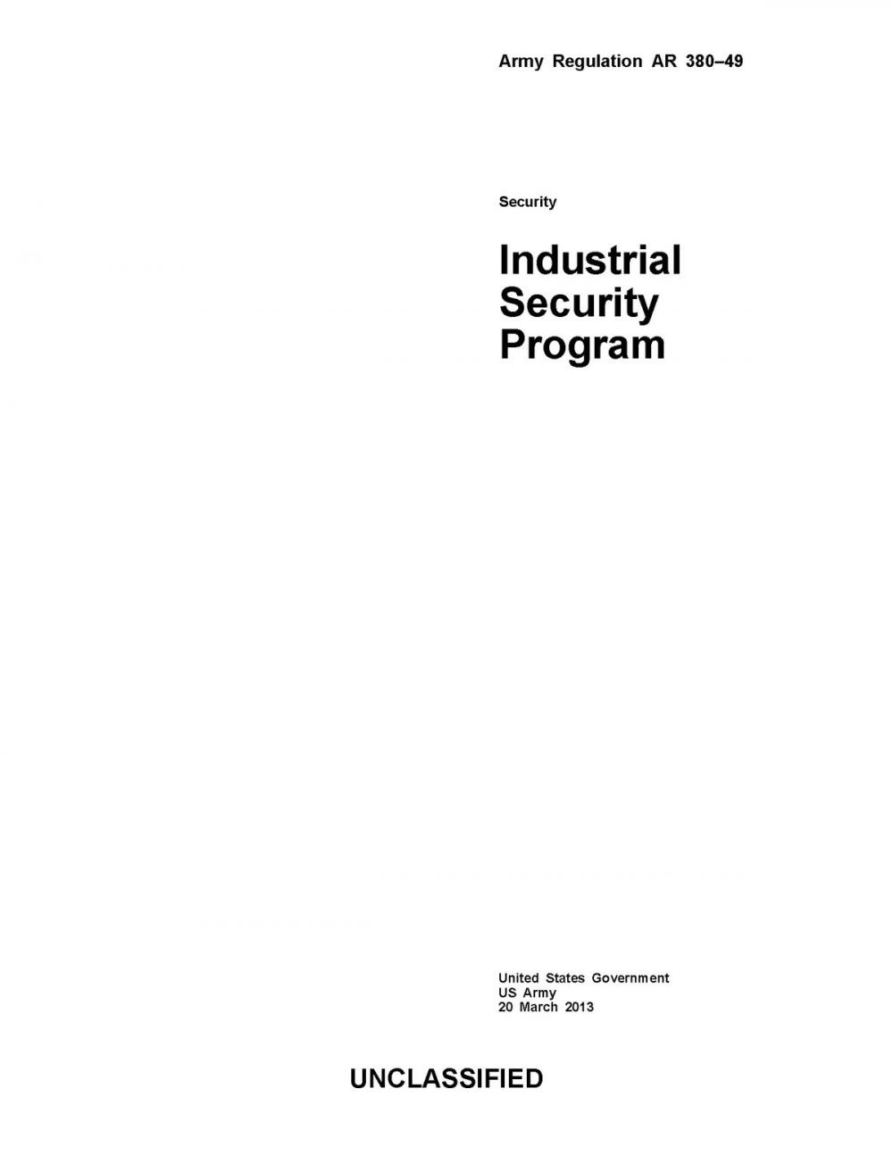 Big bigCover of Army Regulation AR 380-49 Industrial Security Program 20 March 2013