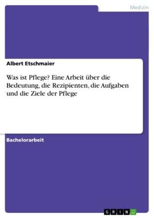 Cover of the book Was ist Pflege? Eine Arbeit über die Bedeutung, die Rezipienten, die Aufgaben und die Ziele der Pflege by Nicola Nowak