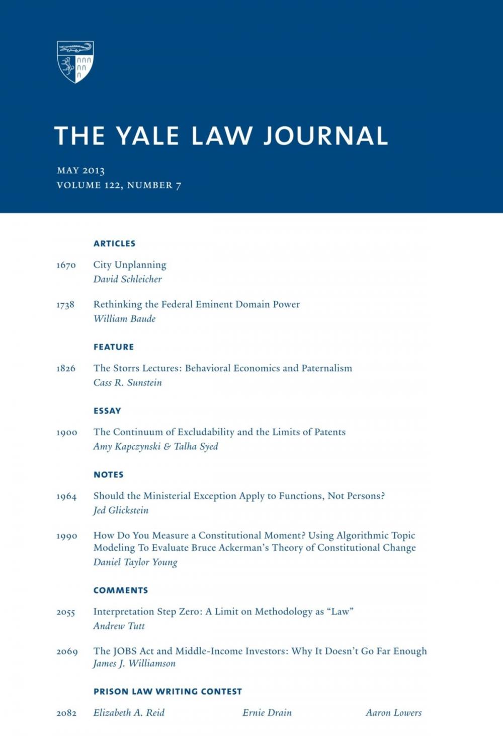 Big bigCover of Yale Law Journal: Volume 122, Number 7 - May 2013