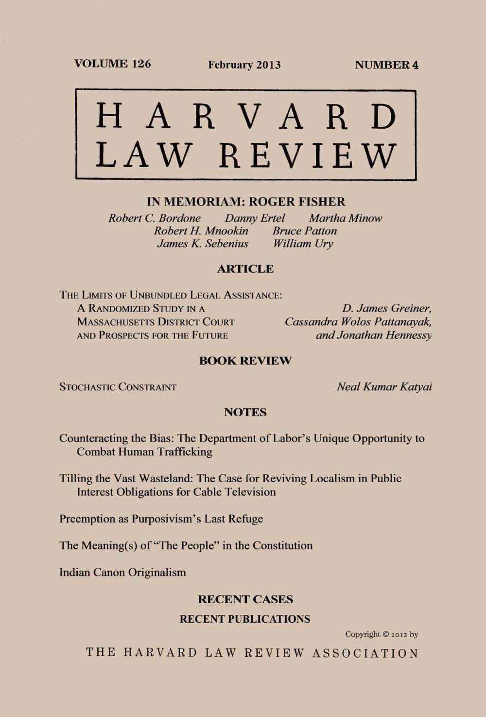 Big bigCover of Harvard Law Review: Volume 126, Number 4 - February 2013
