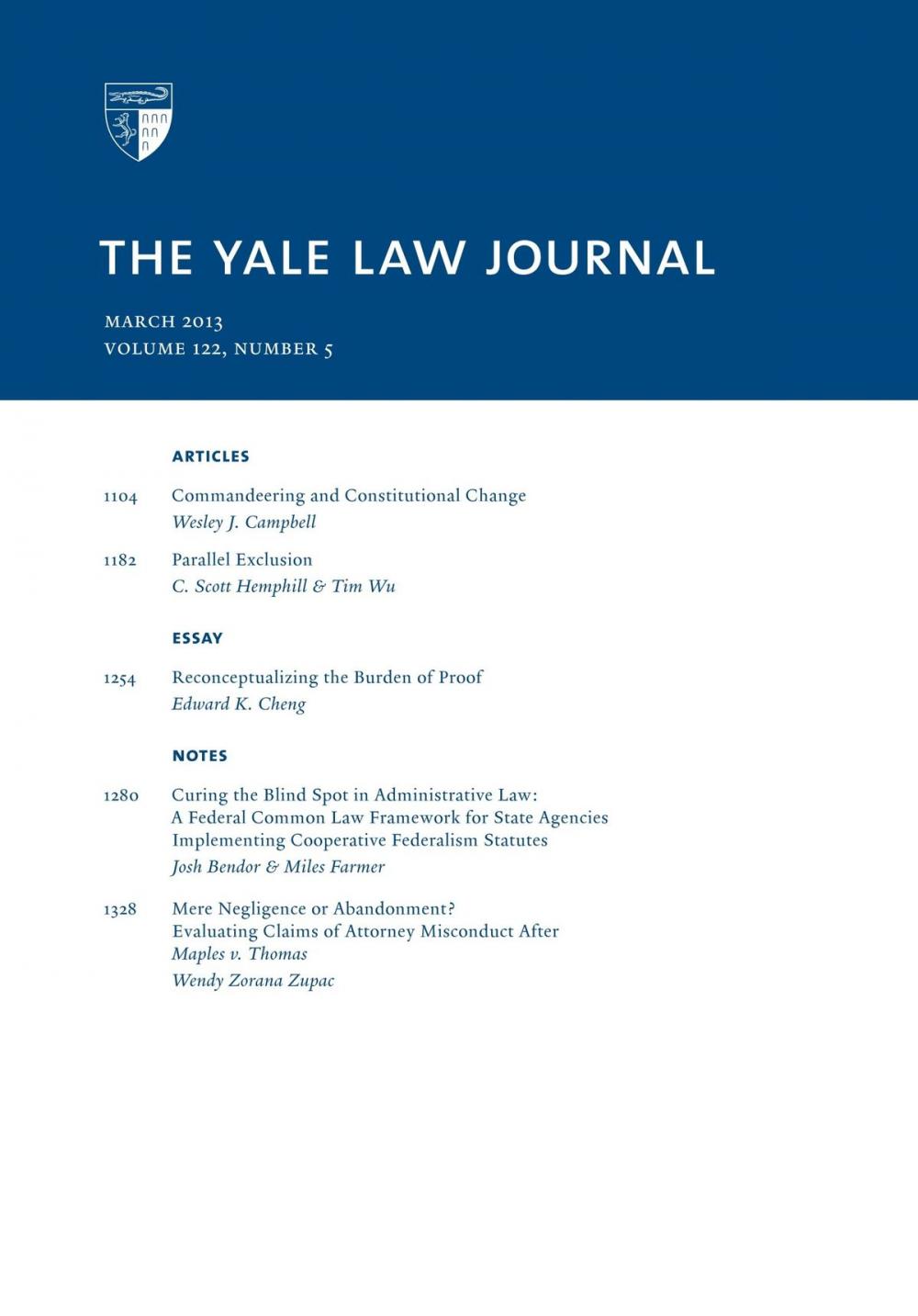 Big bigCover of Yale Law Journal: Volume 122, Number 5 - March 2013