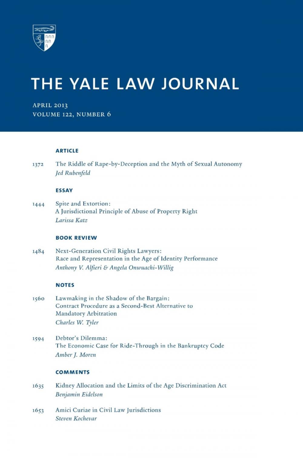 Big bigCover of Yale Law Journal: Volume 122, Number 6 - April 2013