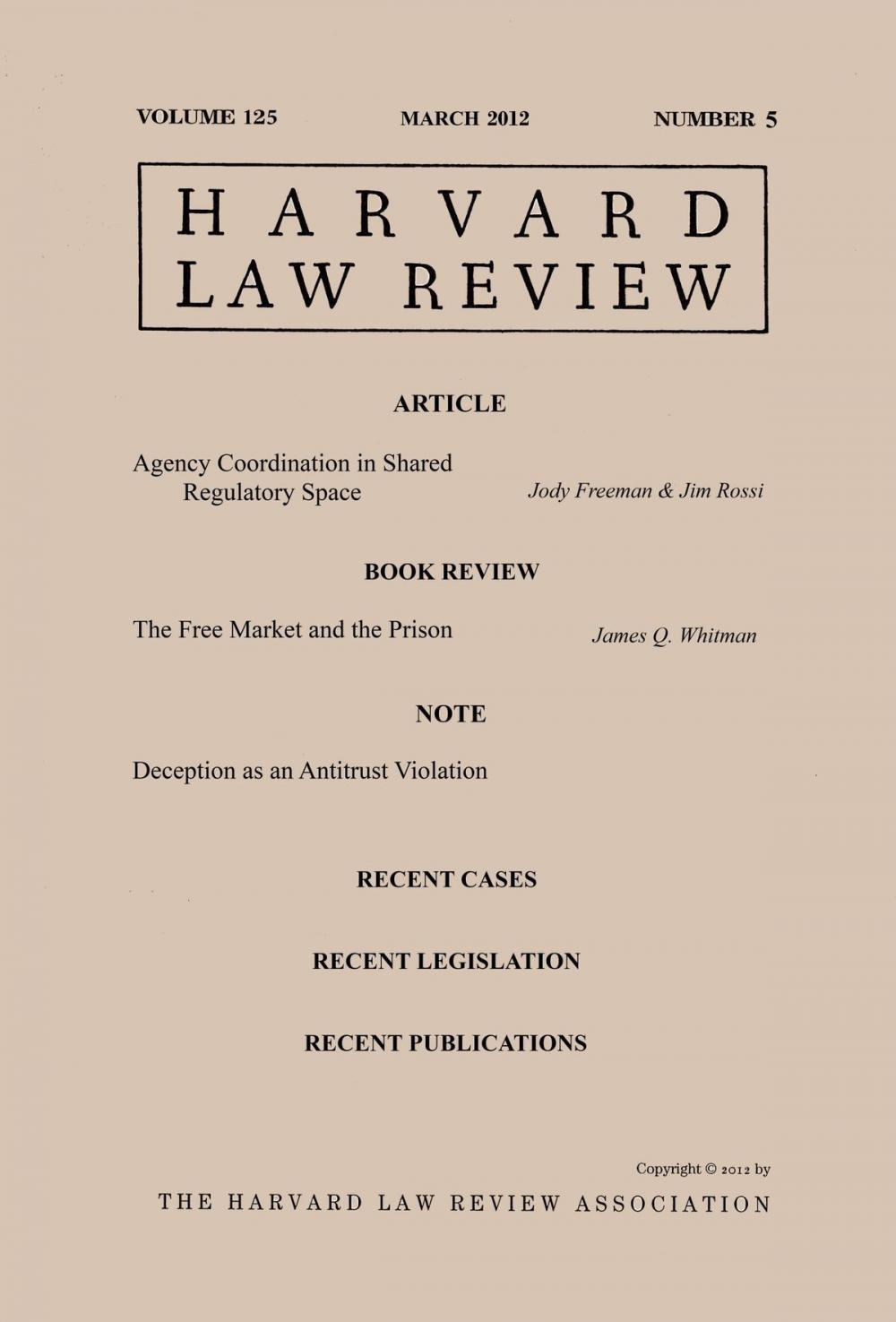 Big bigCover of Harvard Law Review: Volume 125, Number 5 - March 2012