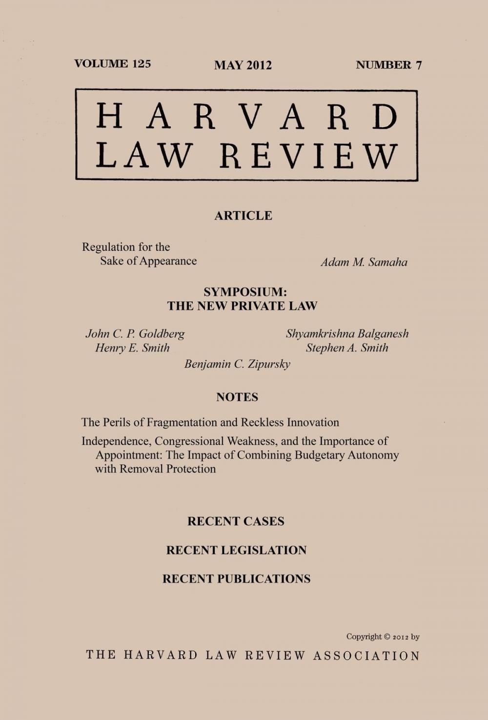 Big bigCover of Harvard Law Review: Volume 125, Number 7 - May 2012