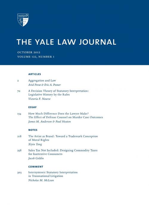 Cover of the book Yale Law Journal: Volume 122, Number 1 - October 2012 by Yale Law Journal, Quid Pro, LLC