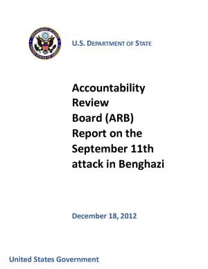 Cover of Accountability Review Board (ARB) Report on the September 11th attack in Benghazi
