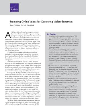 Cover of the book Promoting Online Voices for Countering Violent Extremism by Brian A. Jackson, Cheryl Y. Marcum, Albert A. Robbert, Andrew Riddile