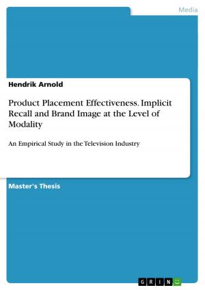 Cover of the book Product Placement Effectiveness. Implicit Recall and Brand Image at the Level of Modality by Meike Wessel