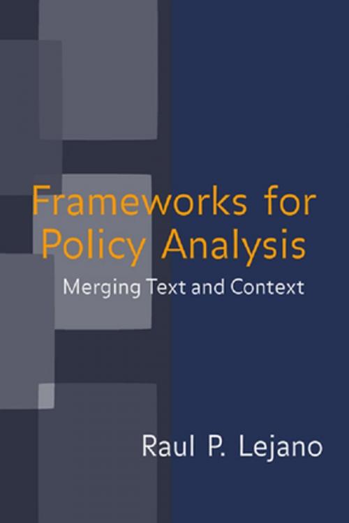Cover of the book Frameworks for Policy Analysis by Raul Lejano, Taylor and Francis