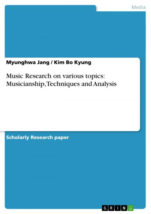 Cover of the book Music Research on various topics: Musicianship, Techniques and Analysis by Myunghwa Jang, Kim Bo Kyung, GRIN Verlag