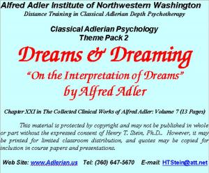 Cover of Classical Adlerian Psychology Theme Pack 2: Dreams and Dreaming